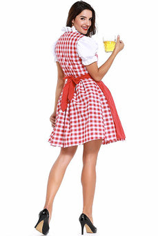 Dirndl Oktoberfest Rotes Kleid Kostüm 3 Stück