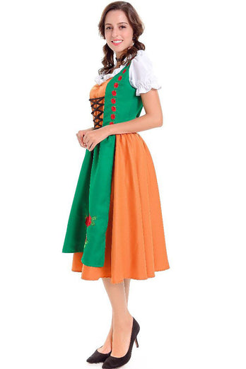 Dirndl Bauernmädchen Grün-Orange Faschingskostüm Oktoberfest Maid Kostüm Bier