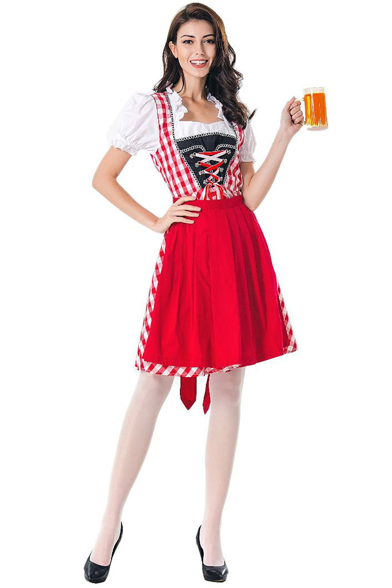 Laden Sie das Bild in den Galerie-Viewer, Oktoberfest Kostüm Dirndl Maid Bauernrock Rot Kleid