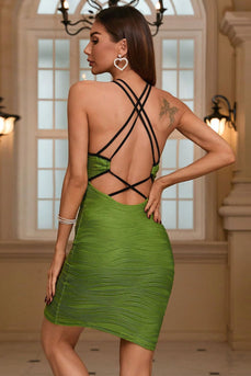 Grünes kurzes Bodycon-Cocktailkleid mit gekreuztem Rücken