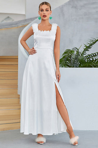 Weißes A-Linien-Kleid mit quadratischem Ausschnitt und langem Ballkleid