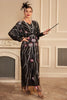 Laden Sie das Bild in den Galerie-Viewer, Glitzer schwarze Fledermausärmel Pailletten Langes Flapper-Kleid aus den 1920er Jahren