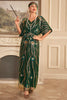 Laden Sie das Bild in den Galerie-Viewer, Glitzer schwarze Fledermausärmel Pailletten Langes Flapper-Kleid aus den 1920er Jahren