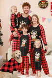 Schwarzes und rotes kariertes Weihnachts-Familienpyjama-Set mit Hirsch-Print