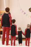 Schwarzes und rotes kariertes Weihnachts-Familienpyjama-Set mit Hirsch-Print