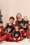 Schwarzes und rotes kariertes Weihnachts-Familienpyjama-Set mit Hirsch-Print