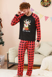 Schwarzes und rotes kariertes Weihnachts-Familienpyjama-Set mit Hirsch-Print