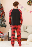 Schwarzes und rotes kariertes Weihnachts-Familienpyjama-Set mit Hirsch-Print