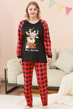 Schwarzes und rotes kariertes Weihnachts-Familienpyjama-Set mit Hirsch-Print