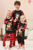 Schwarzes und rotes kariertes Weihnachts-Familienpyjama-Set mit Hirsch-Print