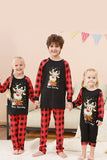 Schwarzes und rotes kariertes Weihnachts-Familienpyjama-Set mit Hirsch-Print