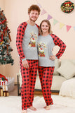 Schwarzes und rotes kariertes Weihnachts-Familienpyjama-Set mit Hirsch-Print