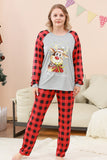 Schwarzes und rotes kariertes Weihnachts-Familienpyjama-Set mit Hirsch-Print