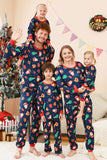 Marineblaues Familienpyjama-Set mit Weihnachtsmuster und bedrucktem