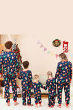 Marineblaues Familienpyjama-Set mit Weihnachtsmuster und bedrucktem