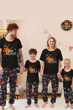 Schwarzes und orangefarbenes Halloween-Familienpyjama-Set mit Spinnenprint