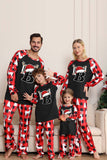Schwarz Rot Langarmiger Familien-Weihnachtspyjama mit Hirschmuster