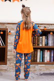 Orange Kürbis Print Familie Halloween Pyjama (lange Ärmel)