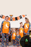 Orange Kürbis Print Familie Halloween Pyjama (lange Ärmel)