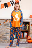 Orange Kürbis Print Familie Halloween Pyjama (lange Ärmel)