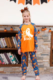 Orange Kürbis Print Familie Halloween Pyjama (lange Ärmel)