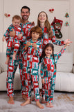 Rotes und grünes Colorblock-Weihnachts-Familienpyjama-Set mit Kapuze