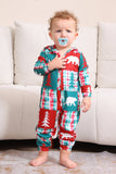 Rotes und grünes Colorblock-Weihnachts-Familienpyjama-Set mit Kapuze