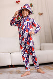 Dunkelblaues Pyjama-Set Red Hat Print Family Pyjama-Set