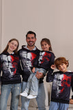 Schwarze Halloween-Familien-Sweatshirts mit Skelett-Print und Kapuze