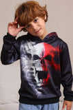 Schwarze Halloween-Familien-Sweatshirts mit Skelett-Print und Kapuze