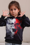 Schwarze Halloween-Familien-Sweatshirts mit Skelett-Print und Kapuze