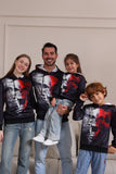 Schwarze Halloween-Familien-Sweatshirts mit Skelett-Print und Kapuze