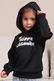 Schwarze Halloween-Familien-Sweatshirts mit Textdruck und Kapuze