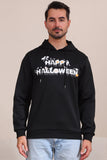 Schwarze Halloween-Familien-Sweatshirts mit Textdruck und Kapuze