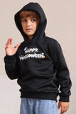 Schwarze Halloween-Familien-Sweatshirts mit Textdruck und Kapuze