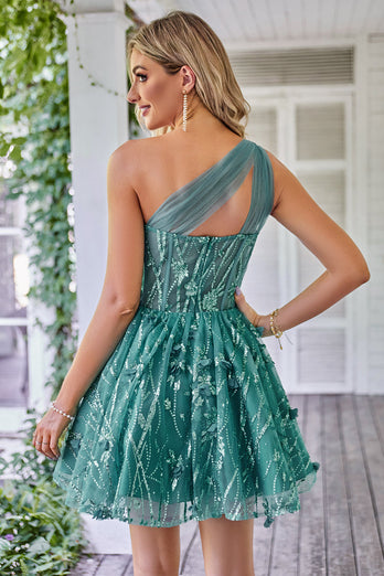 Einschuliges A Line Korsett Grün Abendkleid mit Perlen
