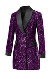 Glitzernder burgunderroter Bodycon Maxi Damenblazer