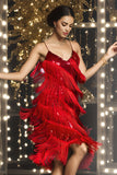 Weißes Pailletten Roaring Gatsby Fransen Flapper Kleid