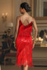 Laden Sie das Bild in den Galerie-Viewer, Rotes Pailletten Roaring Gatsby Fransen Flapper Kleid