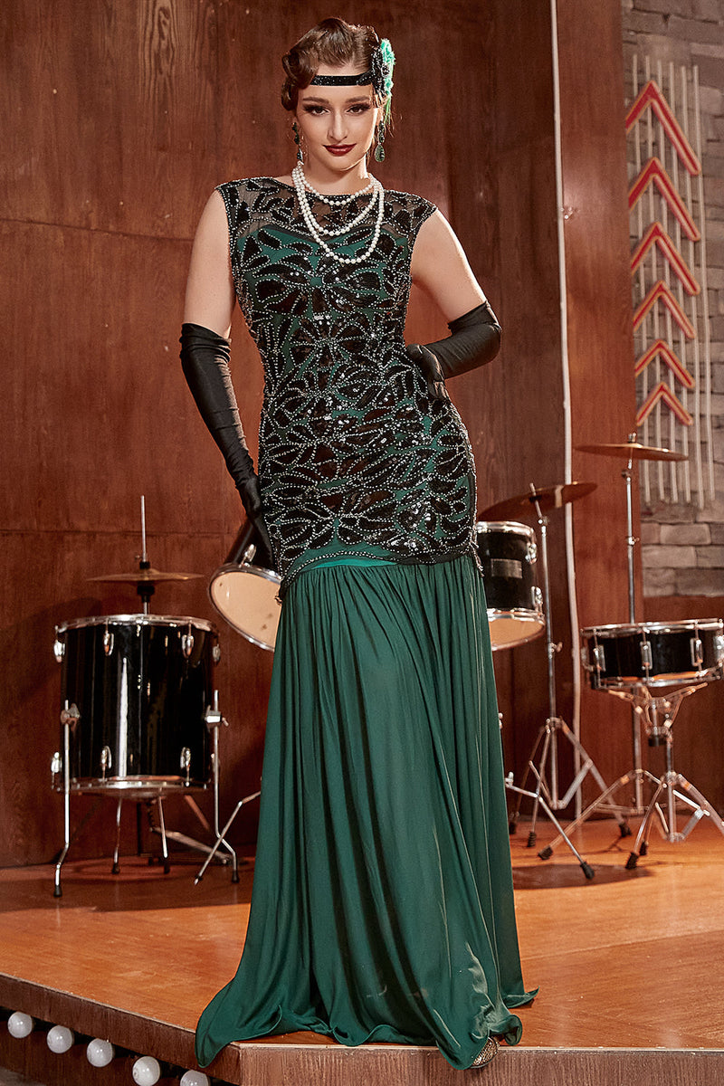 Laden Sie das Bild in den Galerie-Viewer, Schwarz 1920er Pailletten Flapper Kleid