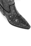 Schwarze Strass Westernstiefeletten in Kontrastfarbe