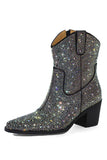 Schwarze Strass Westernstiefeletten in Kontrastfarbe