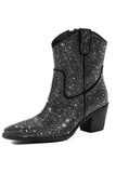 Schwarze Strass Westernstiefeletten in Kontrastfarbe