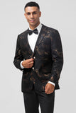 Dunkelbrauner einreihiger Herrenblazer aus Jacquard mit gekerbtem Revers