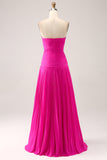 Fuchsia A Line Sweetheart Plissee Schlüsselloch Langes Ballkleid mit Schlitz