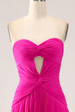 Fuchsia A Line Sweetheart Plissee Schlüsselloch Langes Ballkleid mit Schlitz