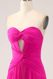 Fuchsia A Line Sweetheart Plissee Schlüsselloch Langes Ballkleid mit Schlitz