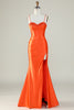 Laden Sie das Bild in den Galerie-Viewer, Orange Spaghetti-Träger Meerjungfrau Langes Ballkleid mit Schlitz
