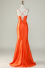 Laden Sie das Bild in den Galerie-Viewer, Orange Spaghetti-Träger Meerjungfrau Langes Ballkleid mit Schlitz