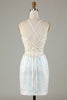 Laden Sie das Bild in den Galerie-Viewer, Weißes Pailletten-Neckholder-Enges Homecoming-Kleid mit Schnürung am Rücken
